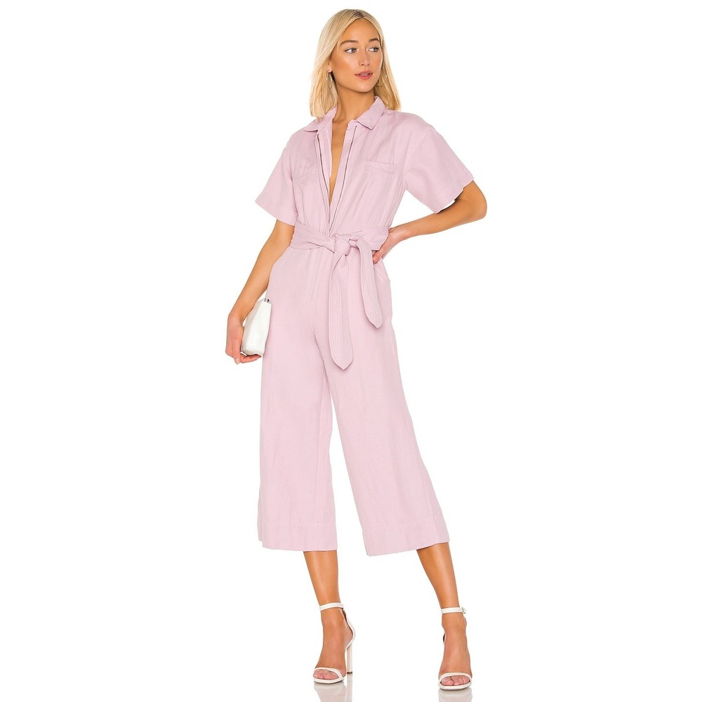 Apiece Apart Baleare Minimalist Jumpsuit Lilac Cotton Linen Wide Leg Belted 0